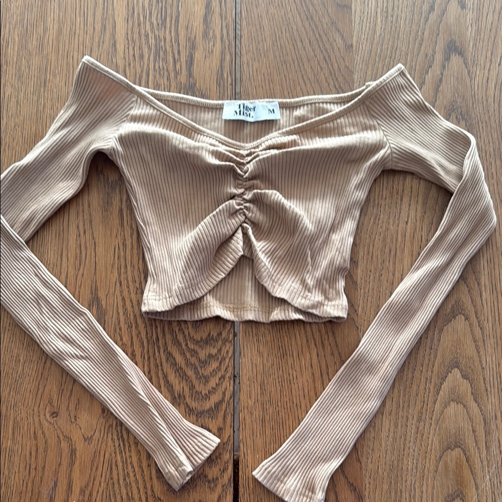 Tiger Mist Tan Ruched Crop Blouse